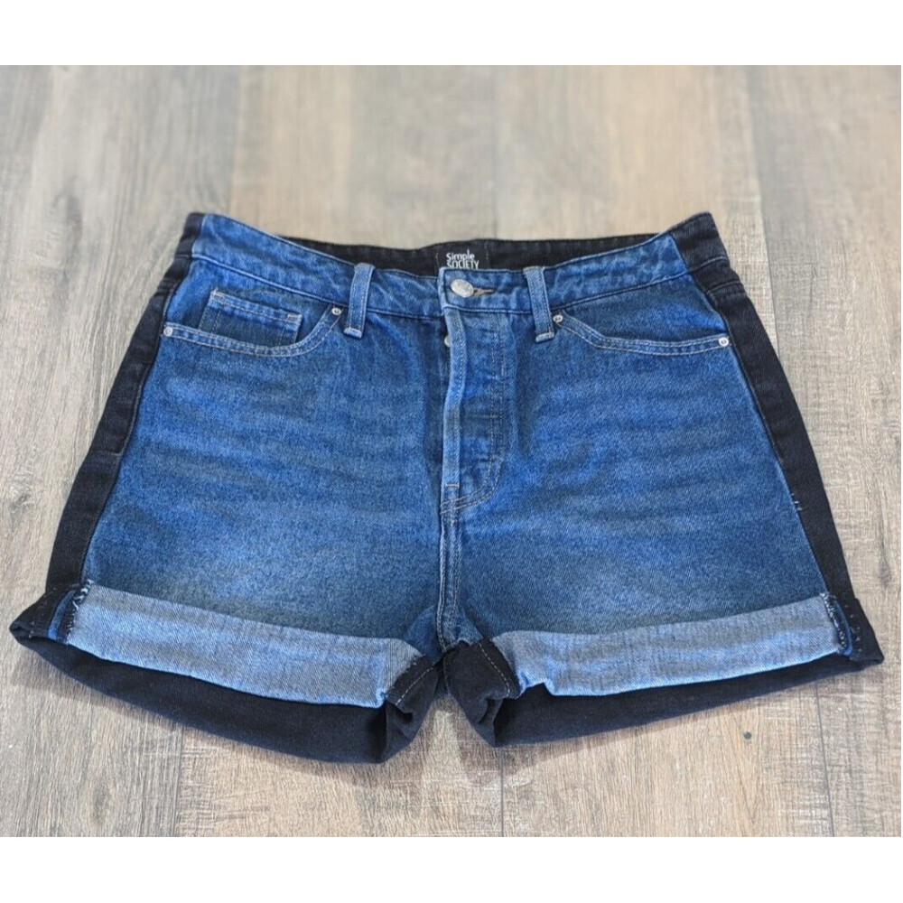 Simple Society Jean Shorts Womens 28 Two Toned Blue Black Back High Rise Denim